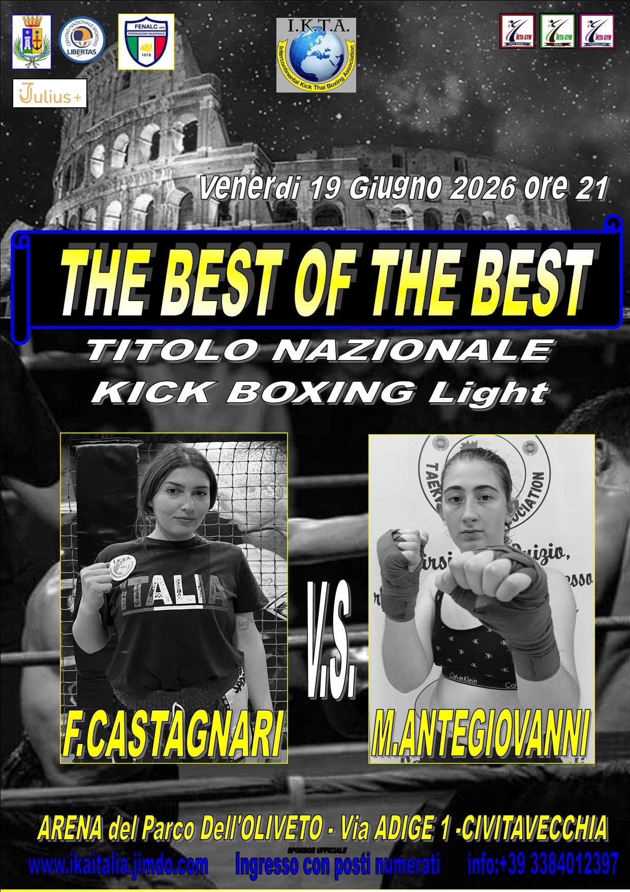19 giugno 2026, Titolo Nazionale Kick Boxing Light: Castagnari vs Antegiovanni