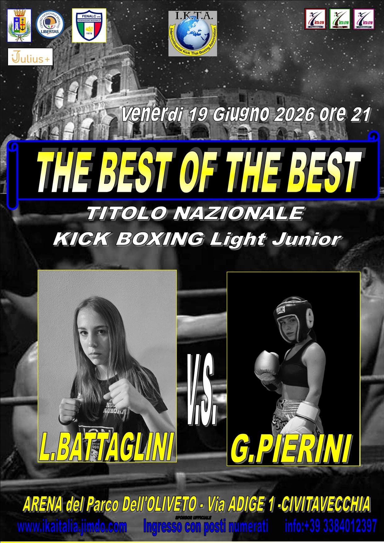 19 giugno 2026, Titolo Nazionale Kick Boxing Light Junior: Battaglini vs Pierini