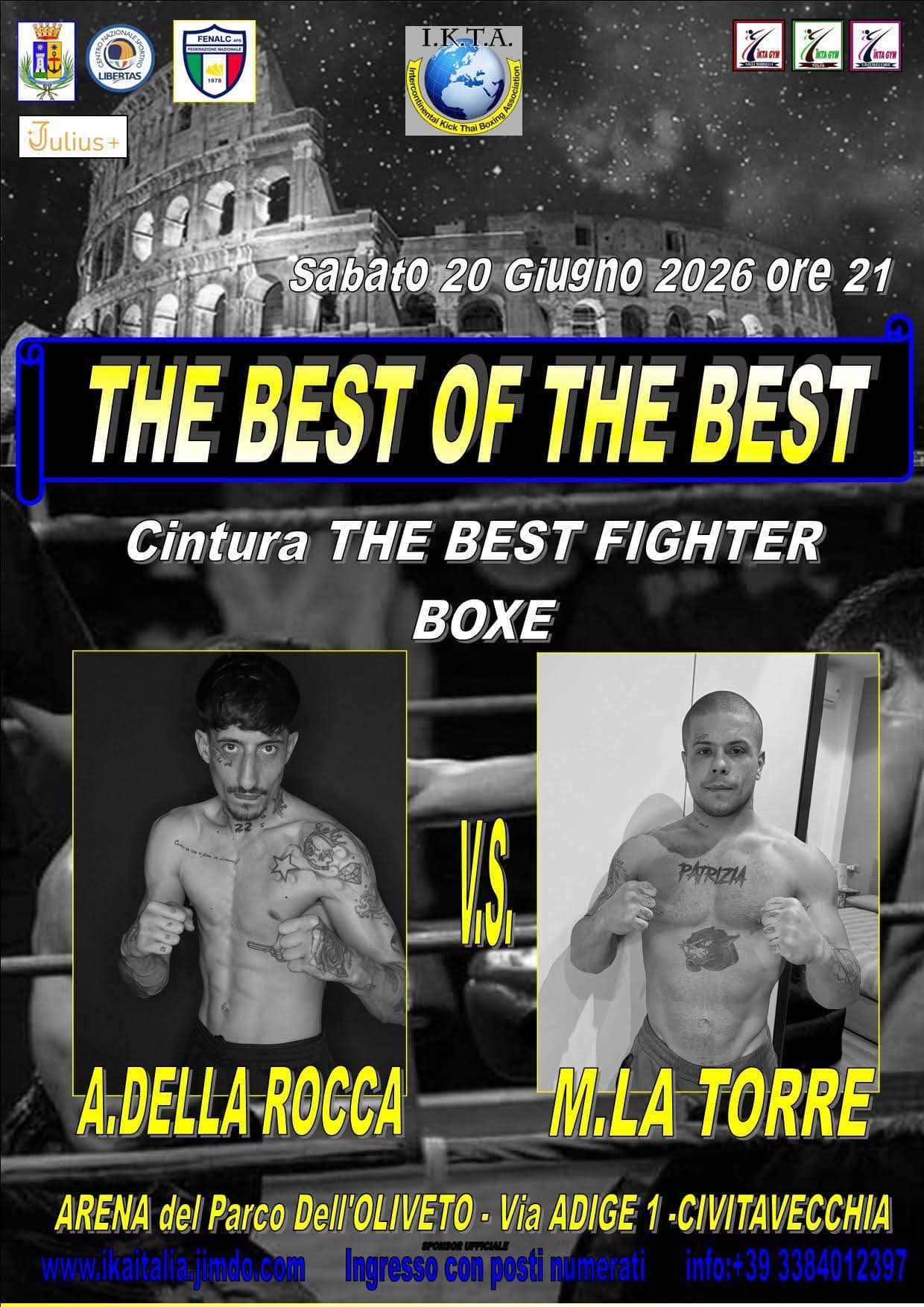 20 giugno 2026, Cintura The Best Fighter Boxe: Della Rocca vs La Torre