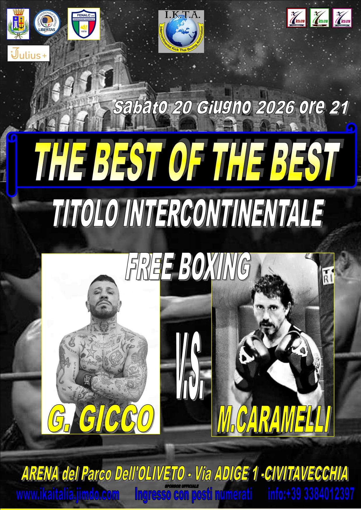 20 giugno 2026, Titolo Intercontinentale Free Boxing: Gicco vs Caramelli